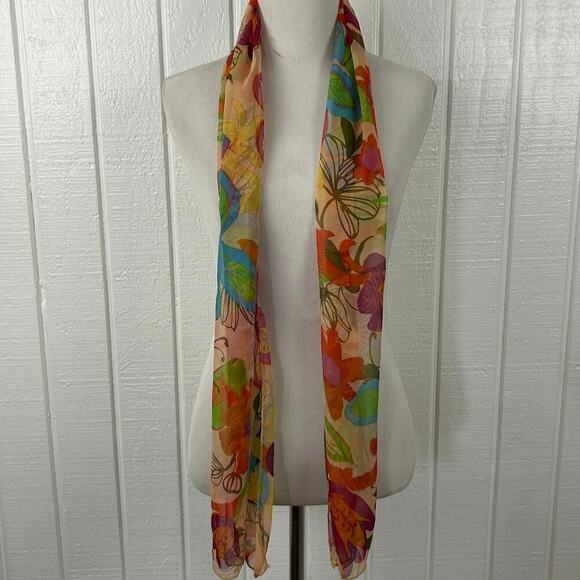 Women Head Neck Rectangle Scarf Retro Floral Colorful Boho Artsy Spring Casual - Picture 5 of 6